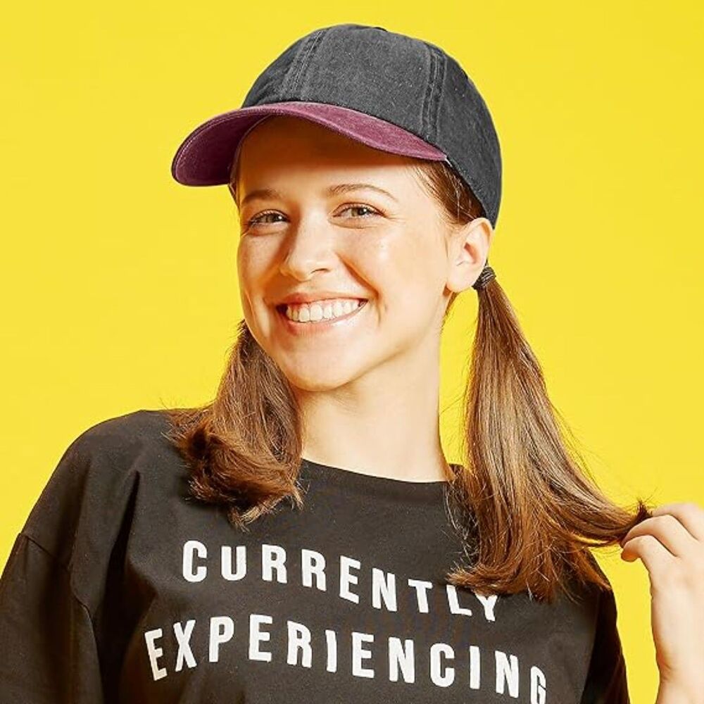 Unisex Black & Burgundy 100% Cotton Pigment Adjustable Baseball Six Panel Cap - Picture 2 of 3